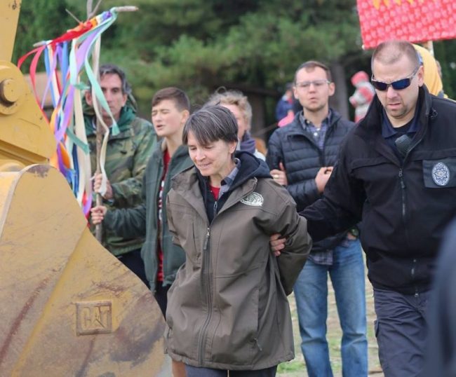 Anne Sensenig, protester, by bulldozer.